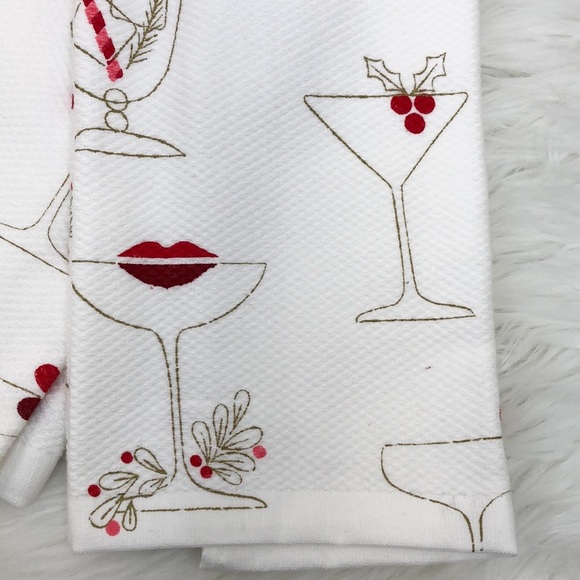 Kate Spade White Holiday Cocktail Kitchen Towels - Picture 2 of 6